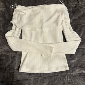 Workshop Republic Clothing Ribbed Off-Shoulder Top in White